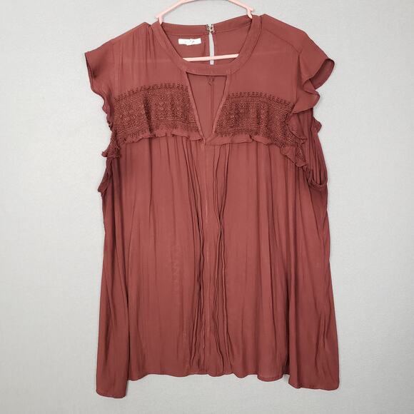 Maurices Plus Size 3X Cap Sleeve Babydoll Peasant Blouse Brown Prairie Americana - Picture 1 of 7